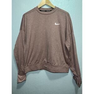 Nike Sweatshirt Womens Size M Burgundy Thumb Holes Dri Fit Running Sport